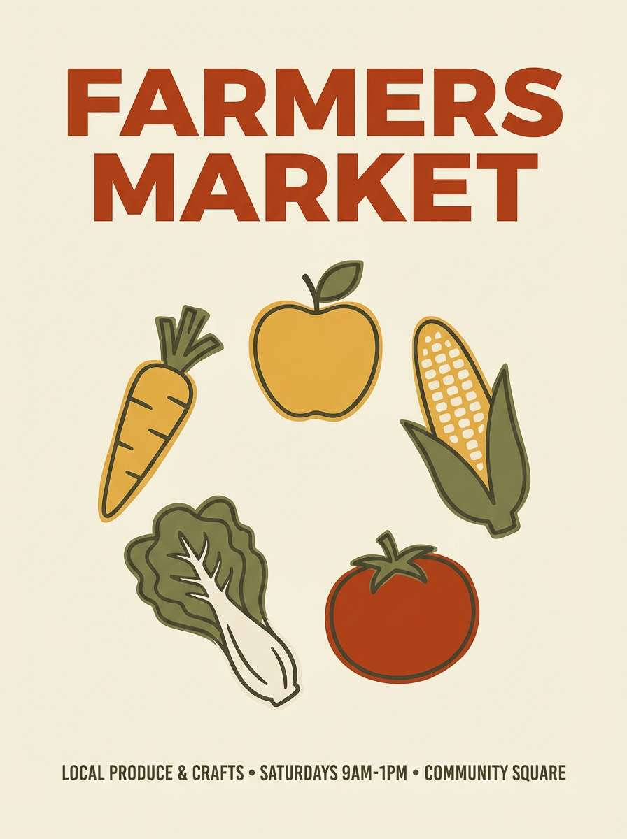 farmers market poster in warm hues