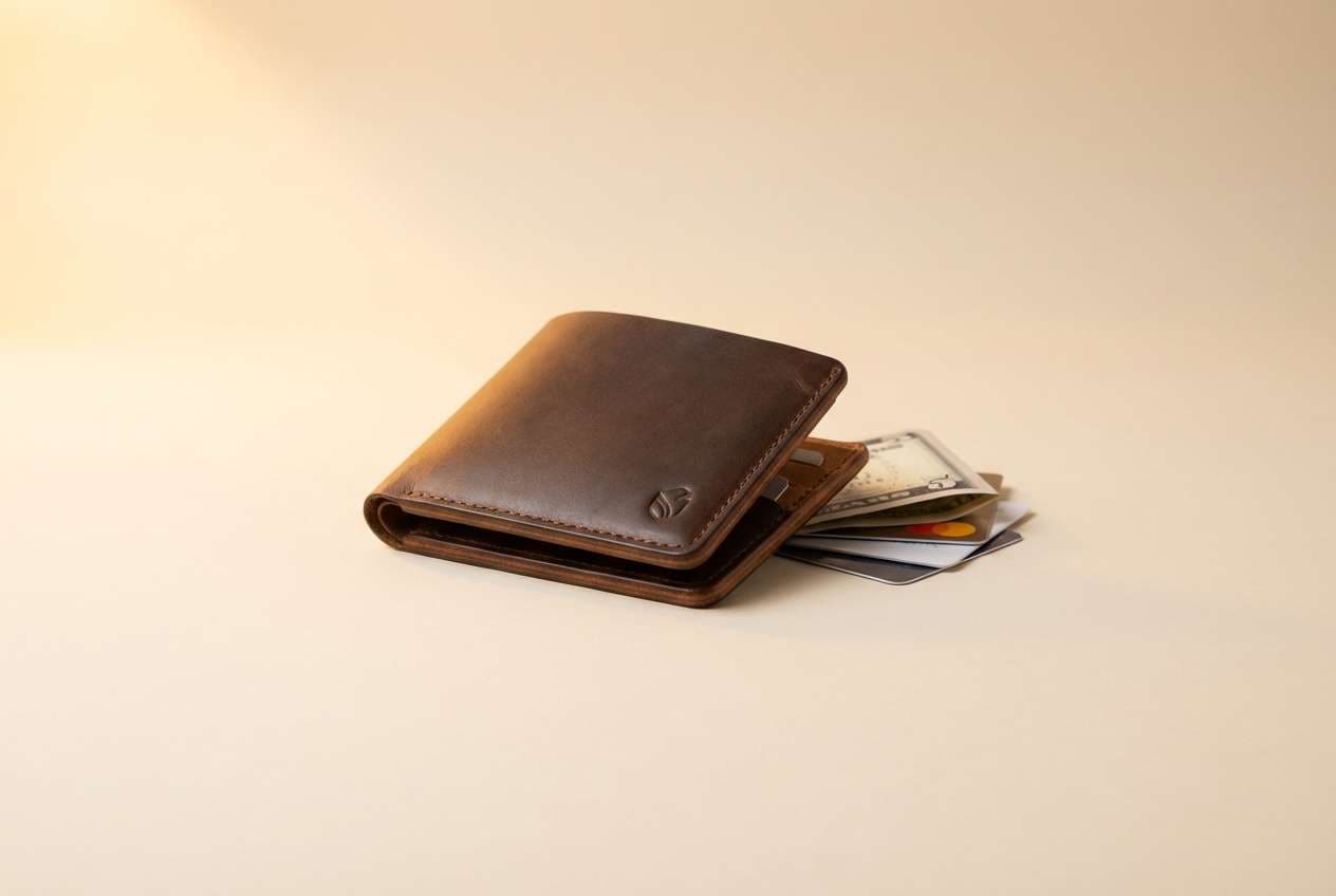premium leather wallet ad