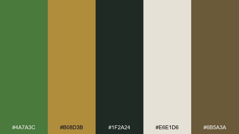 fern and brass fern green color palette with hex codes