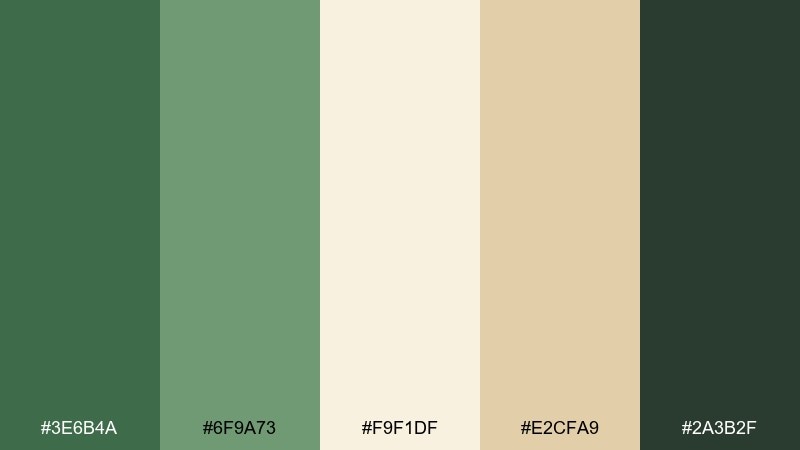 fern and vanilla branding green cream color palette with hex codes