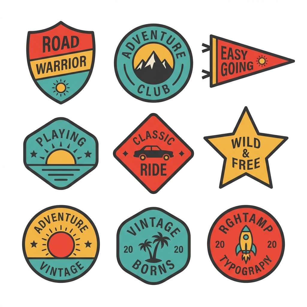 retro stickers in red and teal