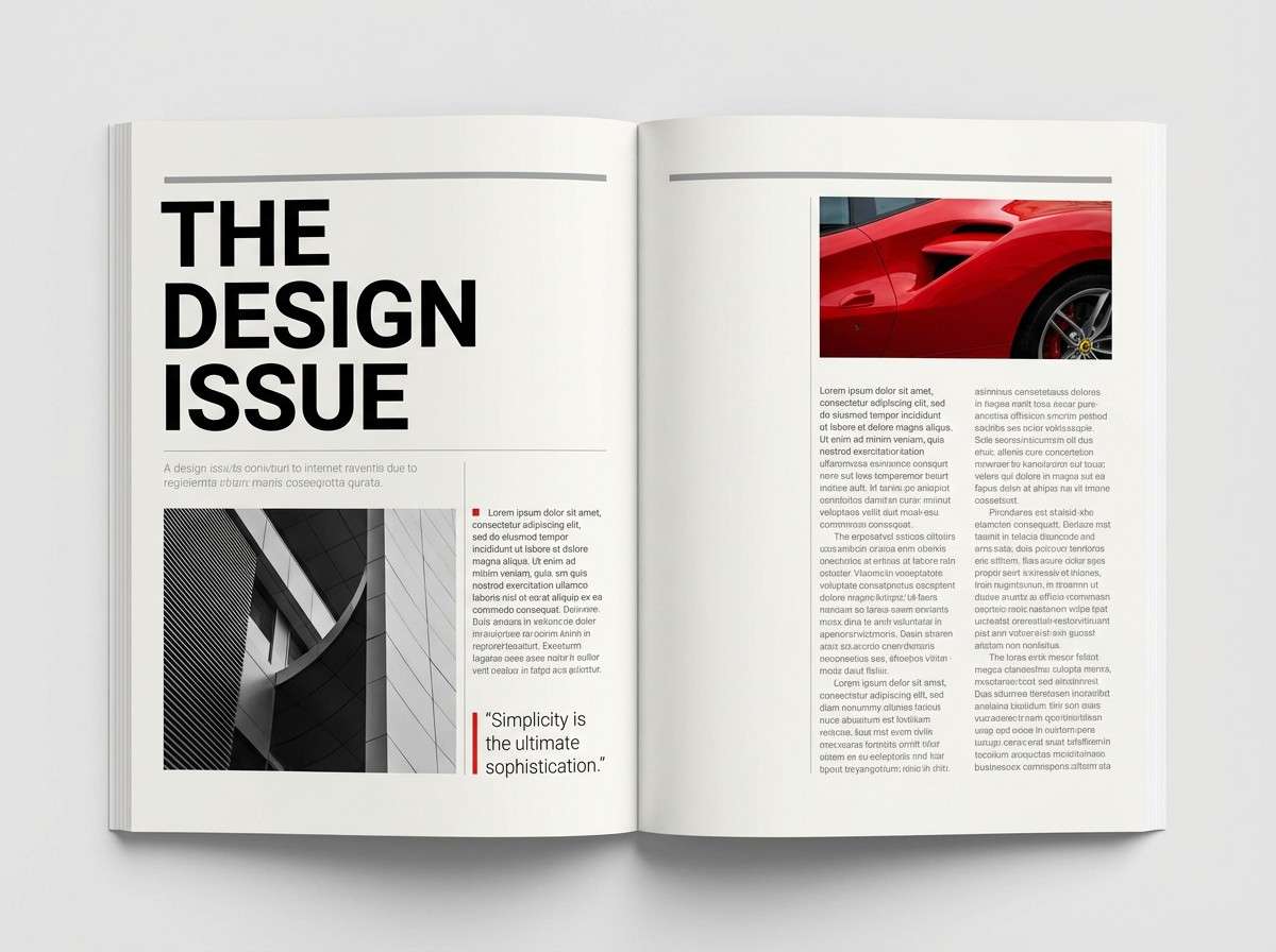 editorial layout with red marker