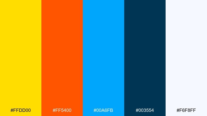 festival flags yellow orange blue color palette with hex codes