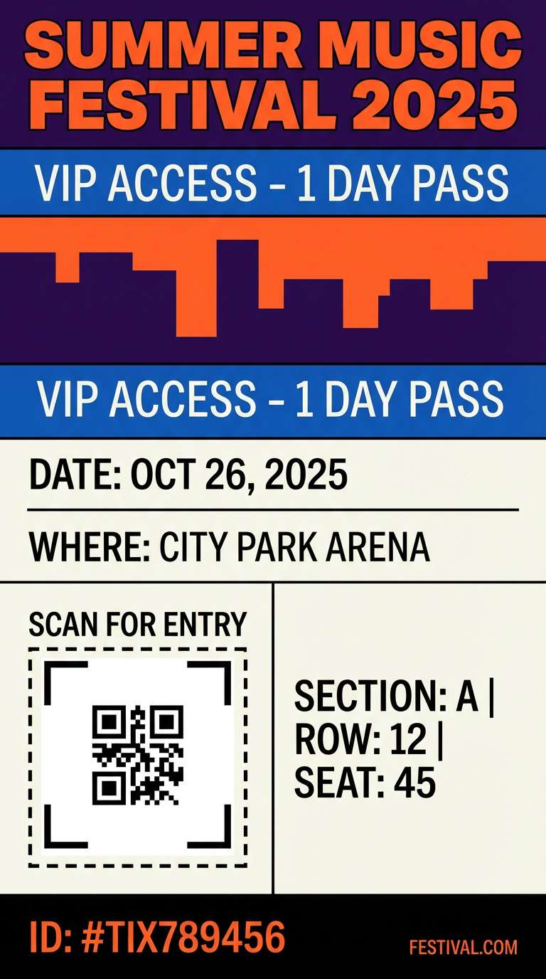 event ticket with orange headline