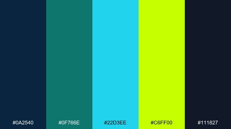 festival glow night teal lime green color palette with hex codes