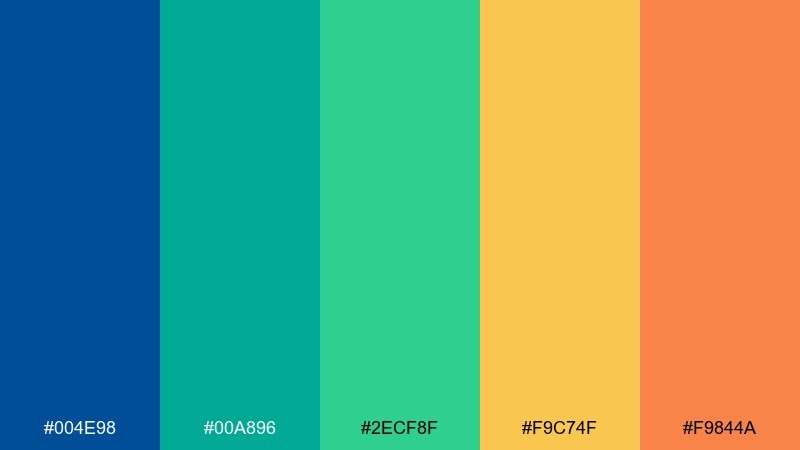 festival wayfinding blue green yellow orange color palette with hex codes