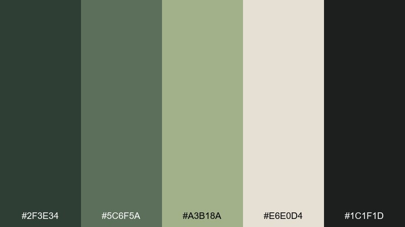 film grain greens studio color palette with hex codes