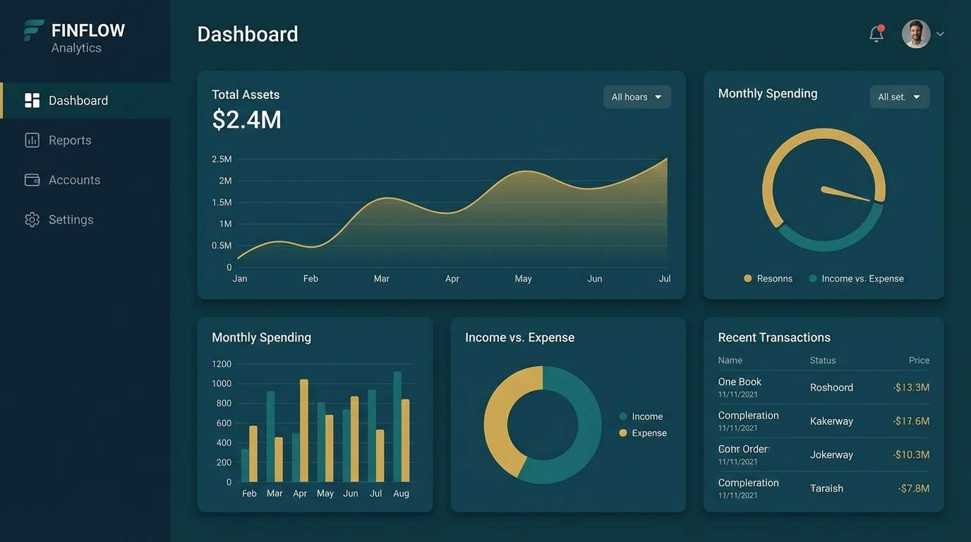 dark teal finance dashboard