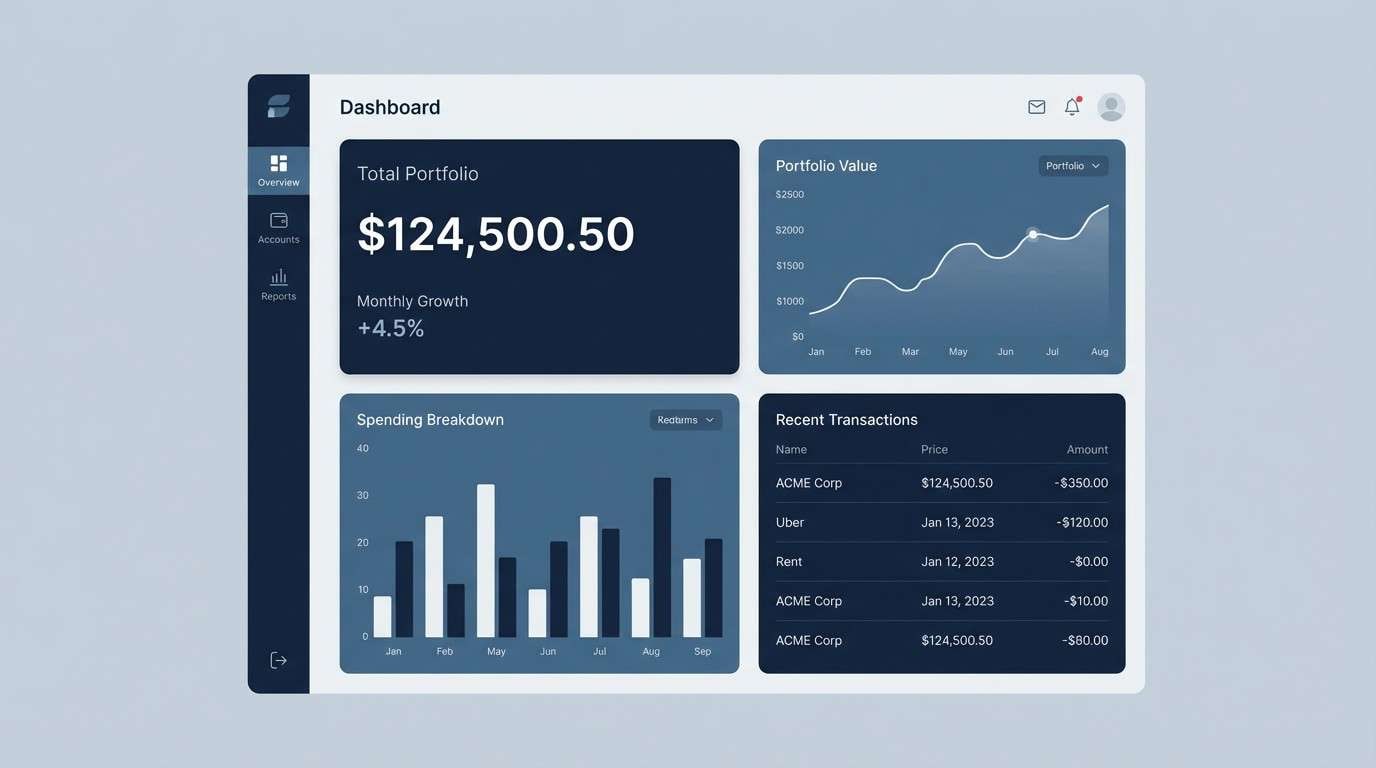 navy fintech dashboard ui