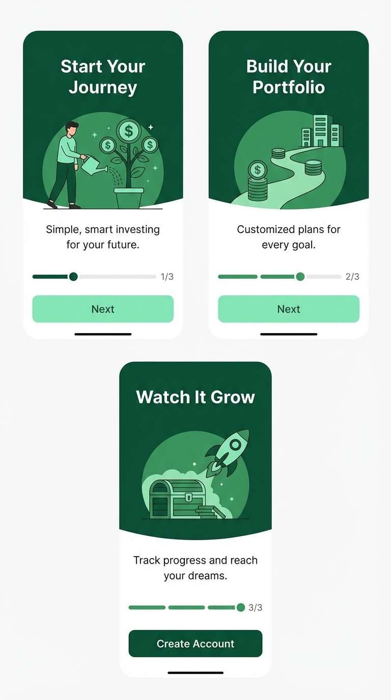green onboarding ui screens
