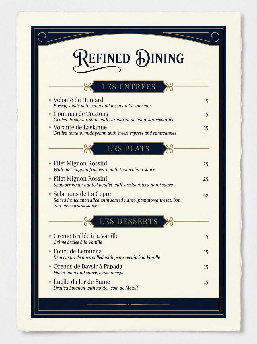 fine dining menu