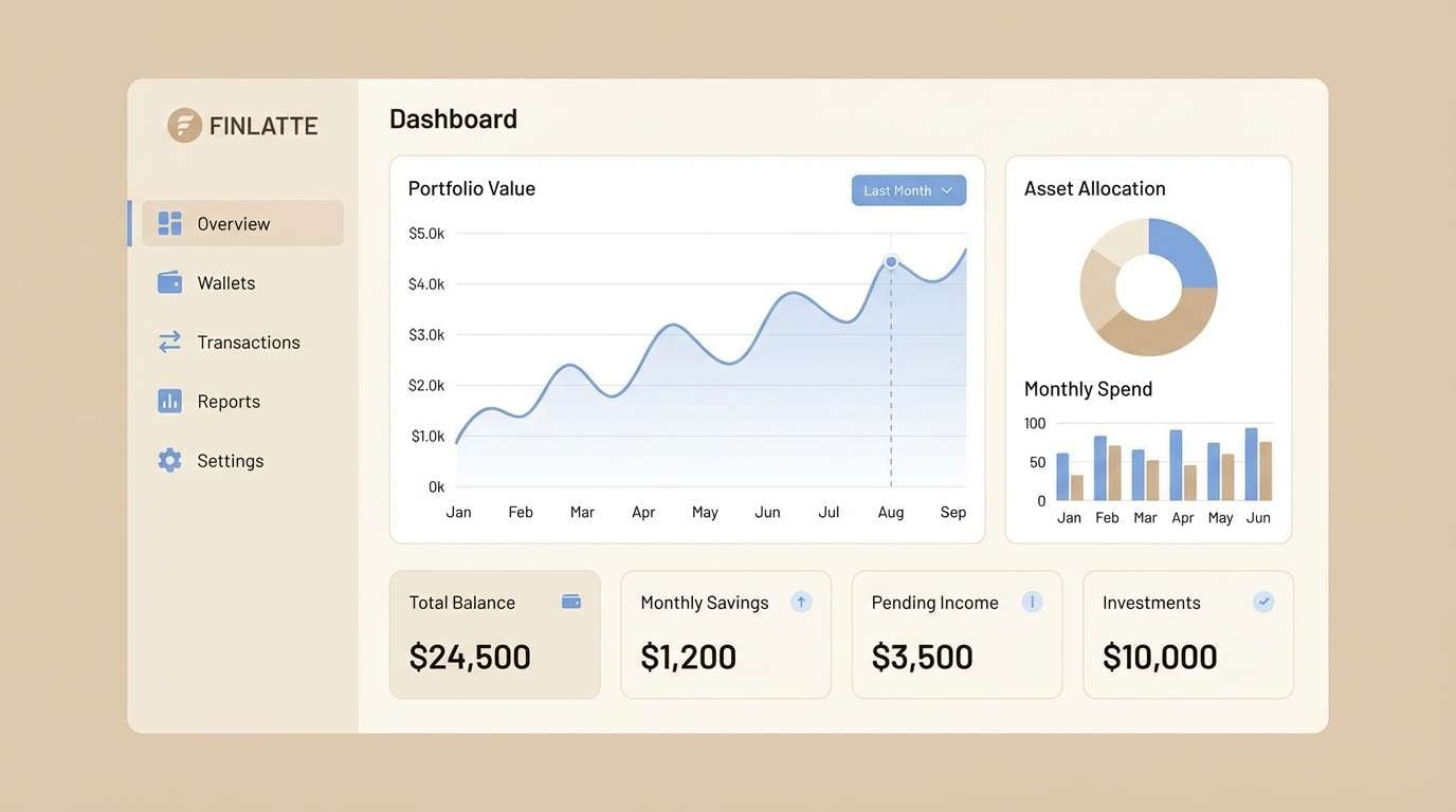 fintech dashboard ui in a pastel brown color palette