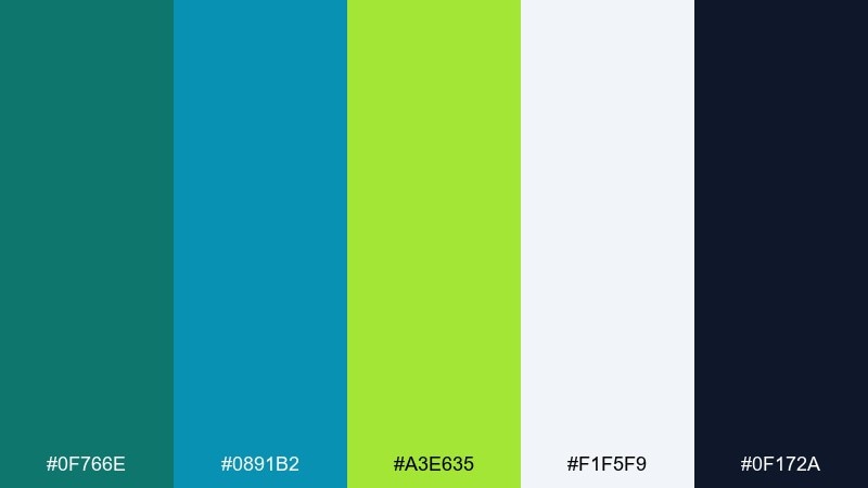 fintech fresh trust teal lime green color palette with hex codes