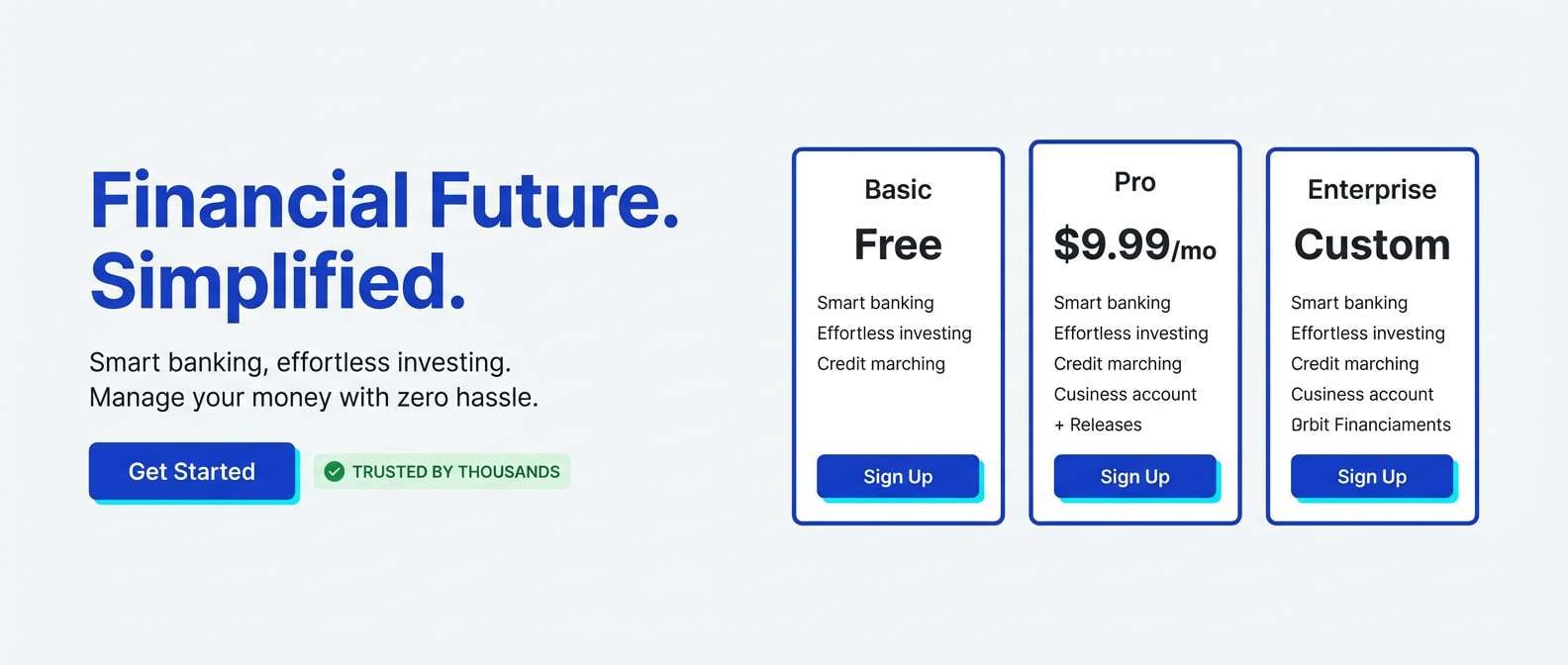 fintech landing page ui in futuristic color tone