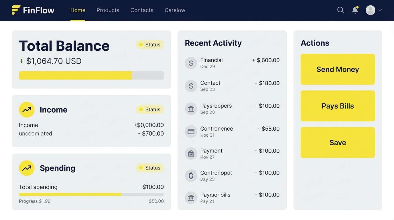 fintech ui with lemon color buttons