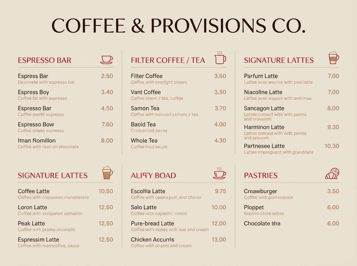 moody cafe menu design