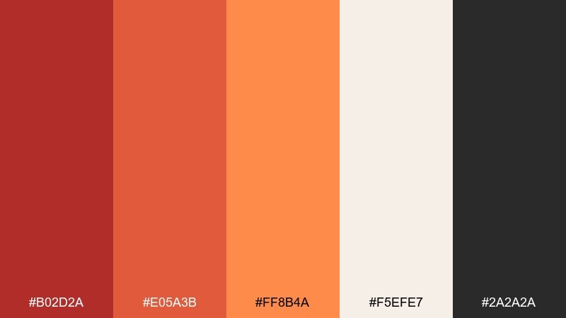 firelight neutrals red orange color palette with hex codes