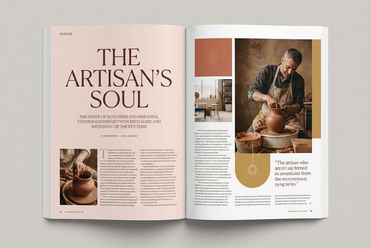 editorial spread in fireside tones