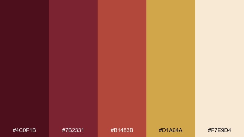 fireside velvet maroon gold color palette with hex codes