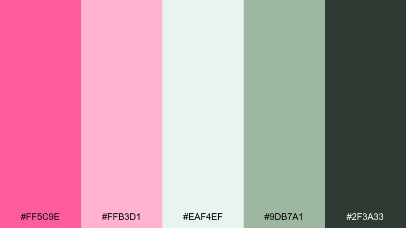 flamingo and sage flamingo pink color palette with hex codes