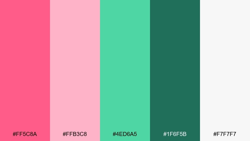 flamingo fern color palette with hex codes