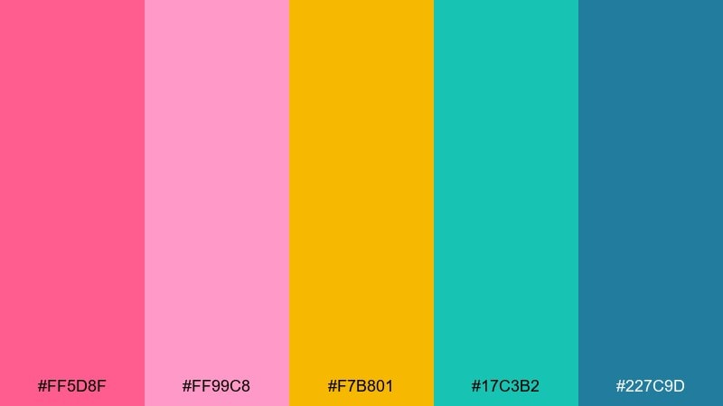 flamingo fizz tropical wedding color palette with hex codes