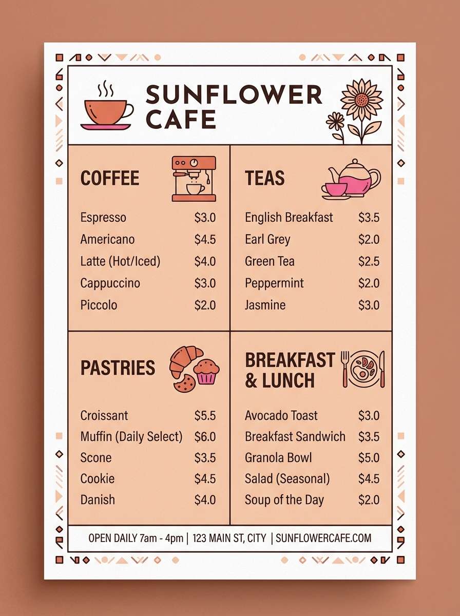 cafe menu layout
