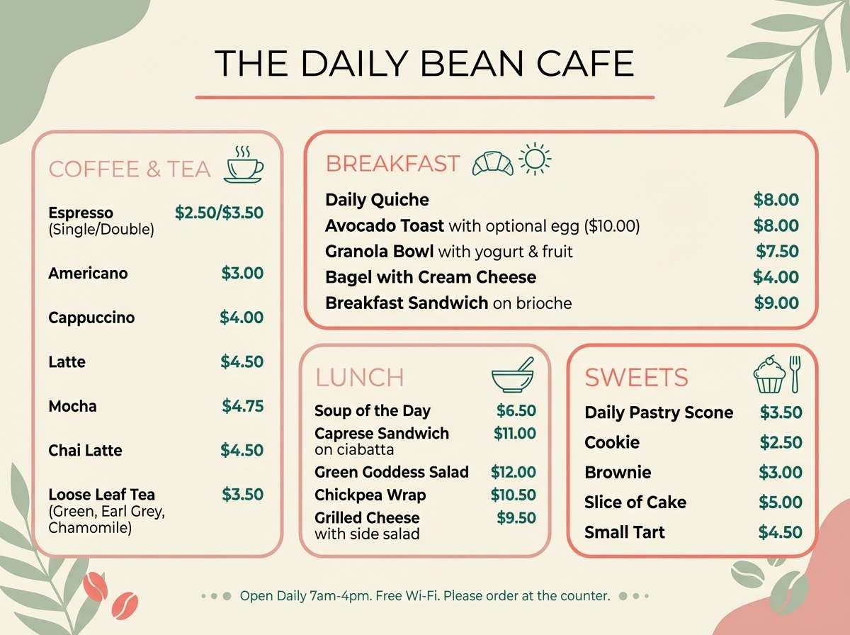 cozy cafe menu design