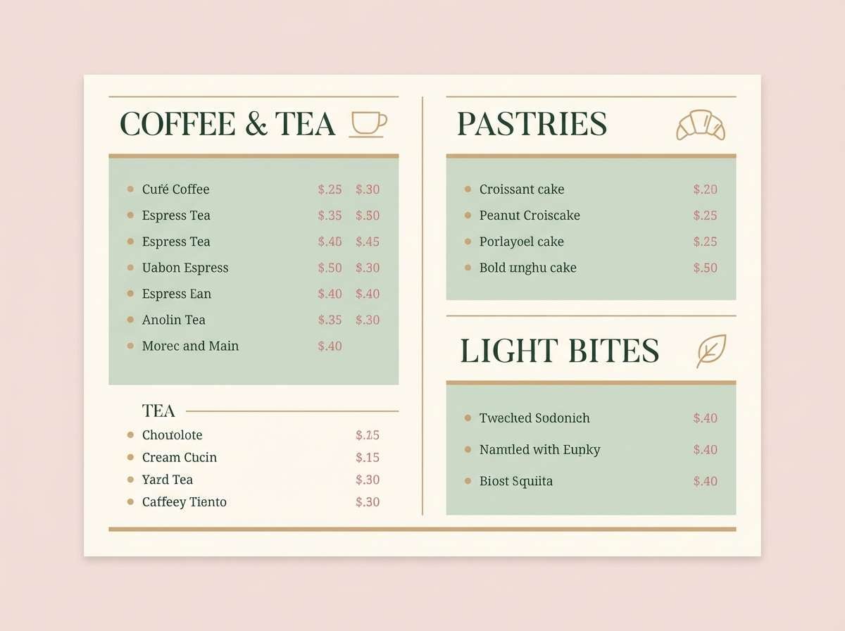 rosewater cafe menu design