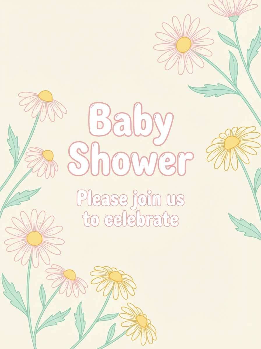 daisy cream baby shower invite