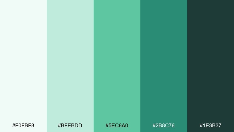 foam and fern waterfall color palette with hex codes