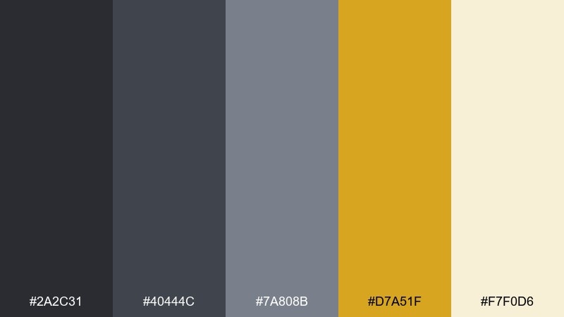 fog and mustard dark gray color palette with hex codes
