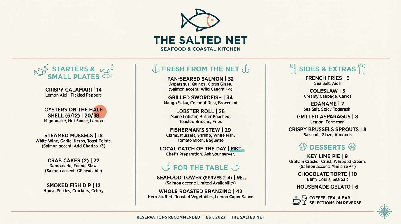 seafood menu design