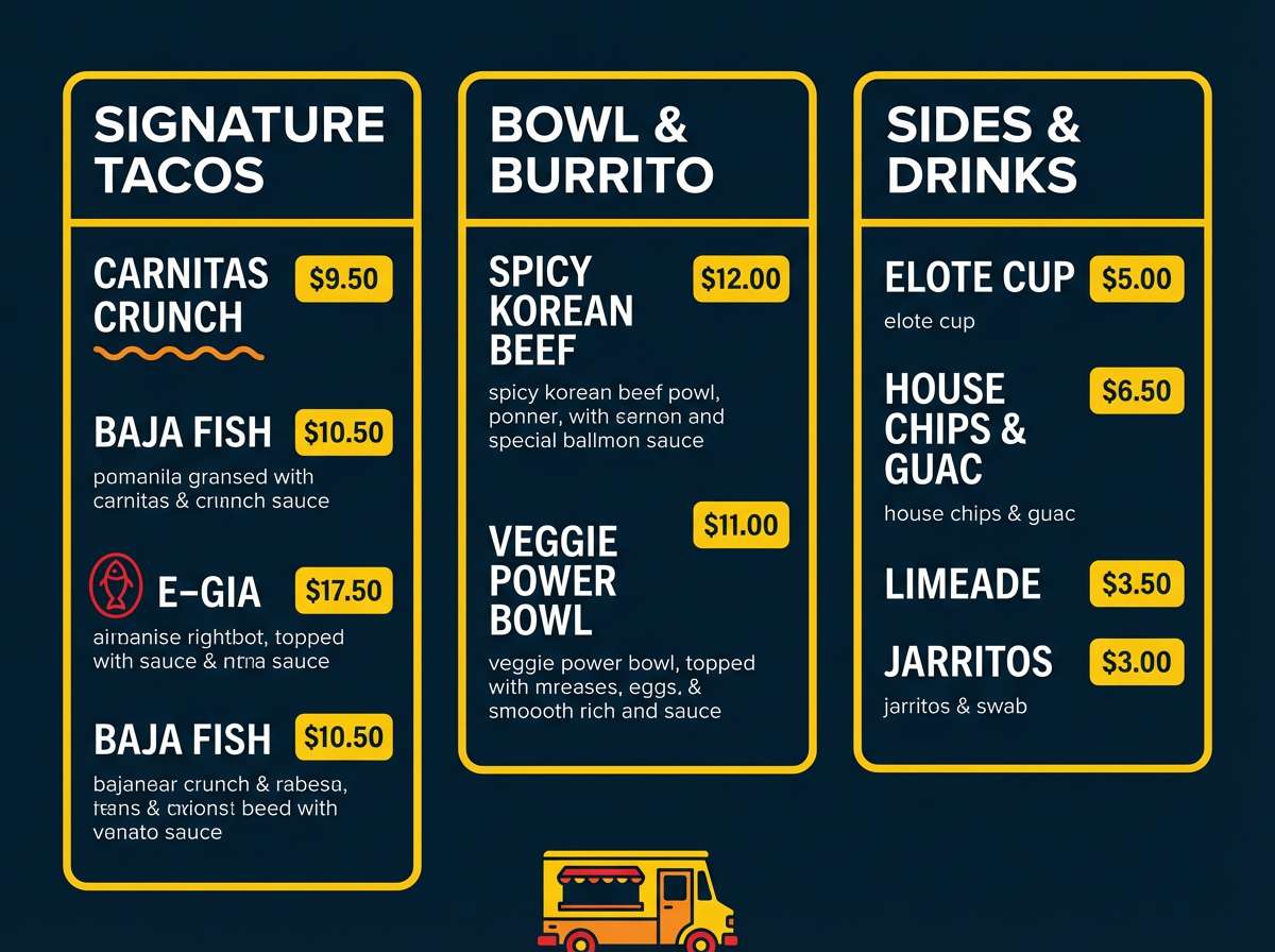 colorful food truck menu