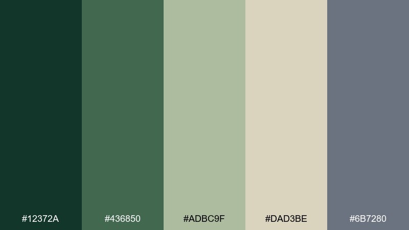 forest and fog color palette with hex codes
