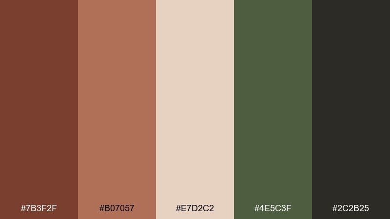 forest bark and moss chestnut color palette with hex codes