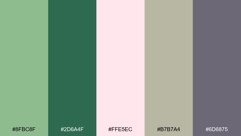 forest blush balance dark sea green color palette with hex codes