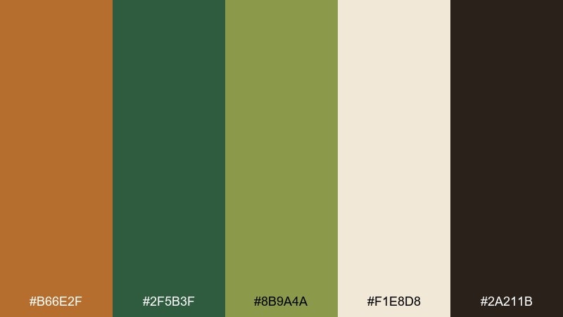 forest bronze trail color palette with hex codes