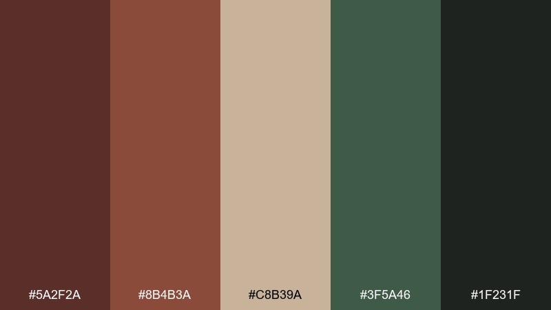 forest cabin burnt umber color palette with hex codes