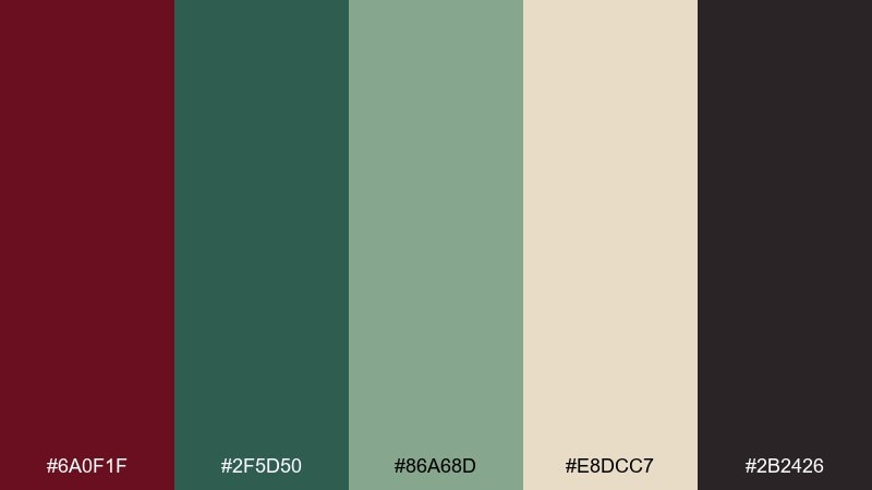 forest cherry color palette with hex codes