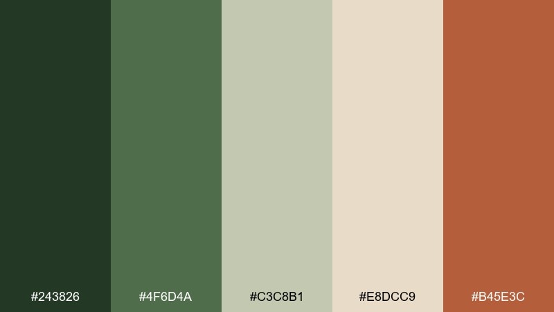 forest clay botanical color palette with hex codes