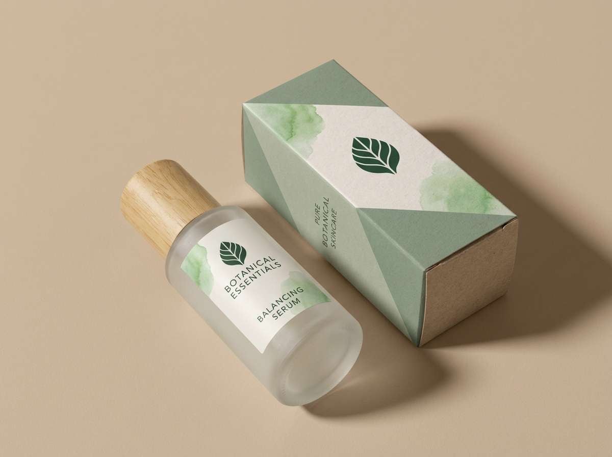 skincare packaging in sage tones