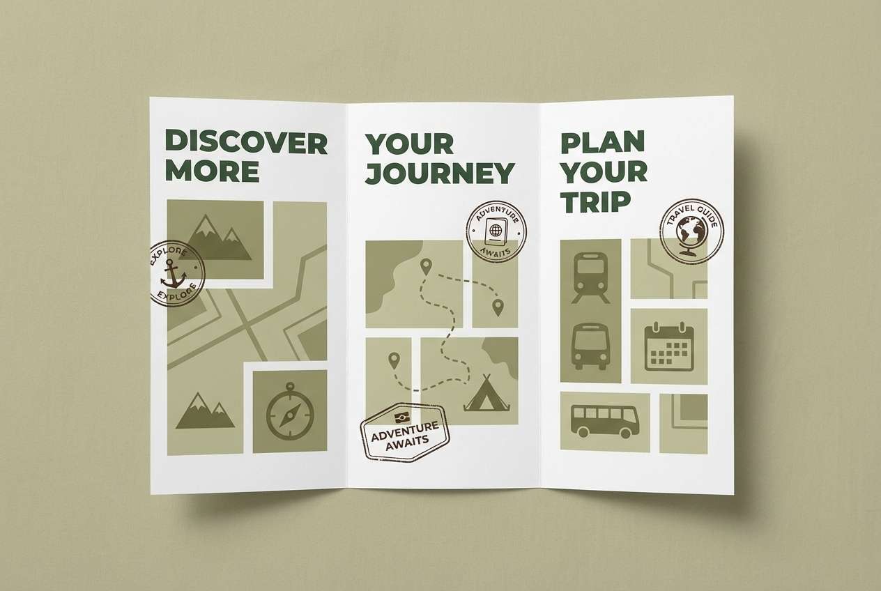 travel brochure in olive gold