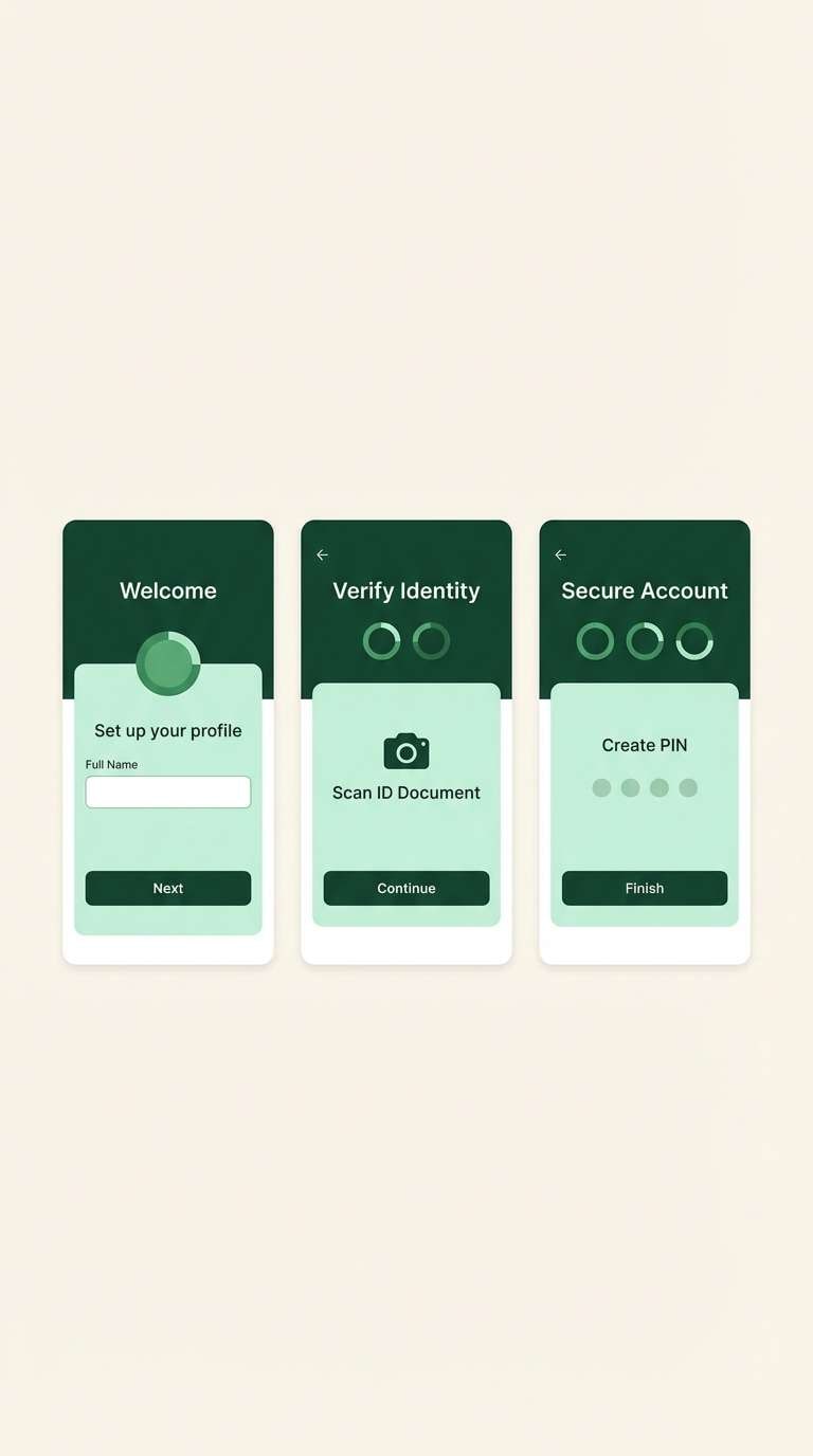 fintech onboarding green ui