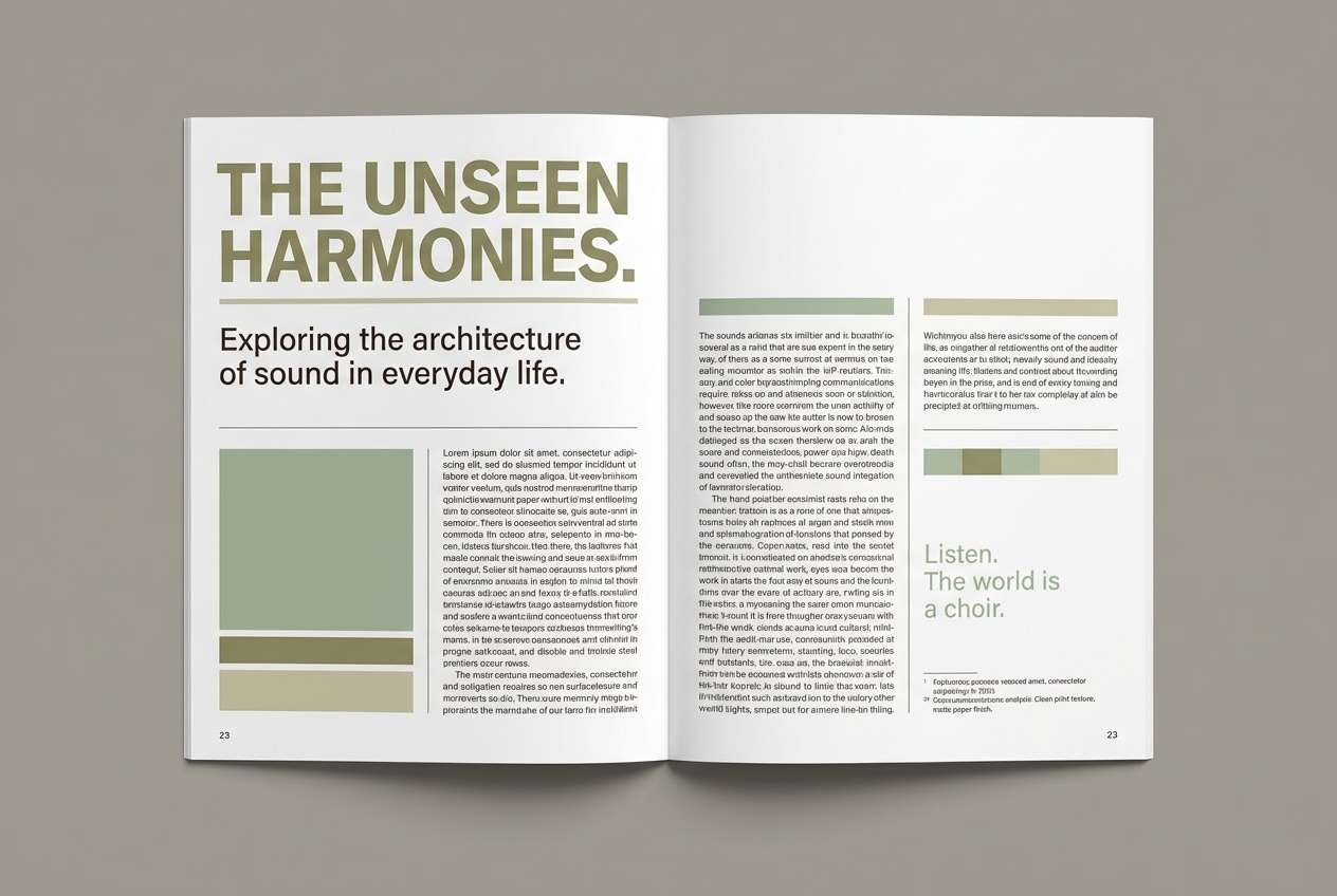 editorial spread in green tones