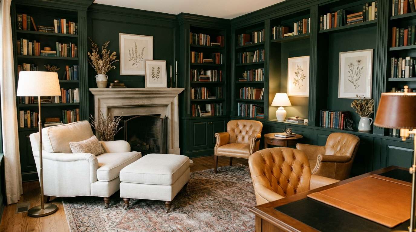 forest green cream library