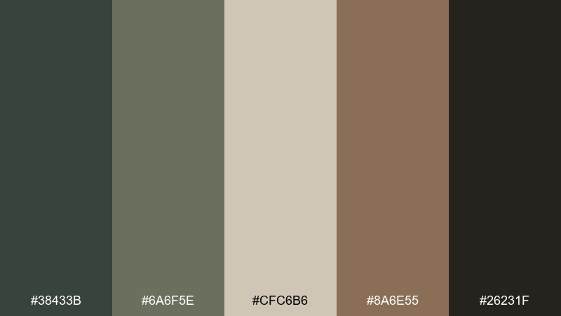 forest floor neutral woodland color palette with hex codes