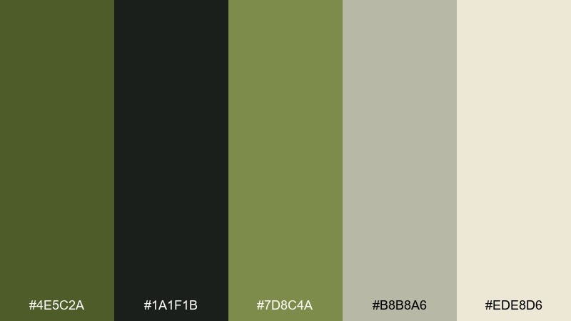 forest olive night olive color palette with hex codes