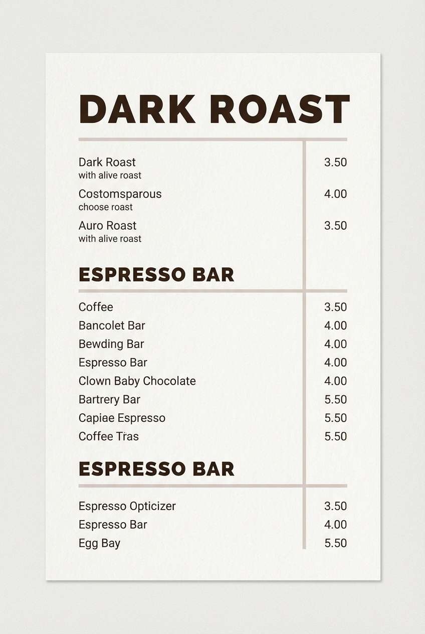 classic cafe menu