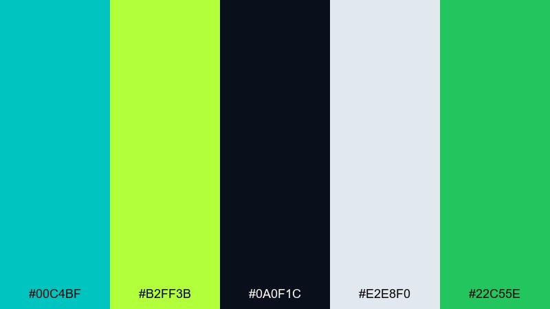 fresh circuit turquoise lime green color palette with hex codes